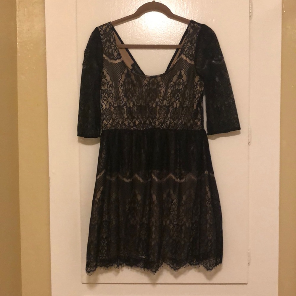 MM COUTURE lace black and GOLD/ tan dress